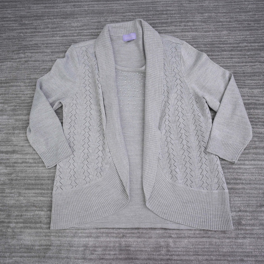 Laura Scott Petite Silver Metallic Twin Set Cardigan and Beaded Tank Top‎ LP